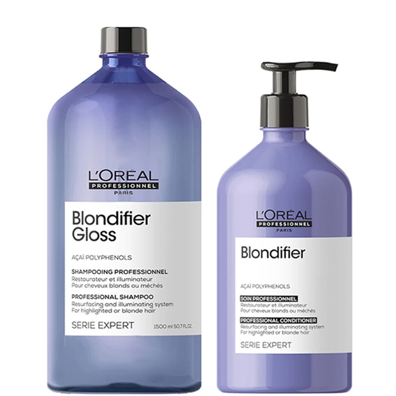 Loreal Blondifier Gloss | Zestaw pielęgnacyjny do włosów blond: szampon 1500ml + odżywka 750ml