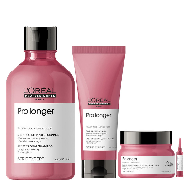 Pro Longer | Zestaw do włosów długich: szampon 300ml + odżywka 200ml + maska 250ml + koncentrat pogrubiający końcówki do włosów długich 15ml