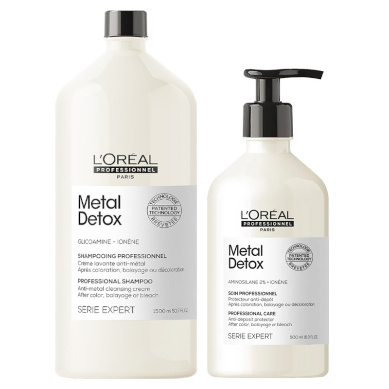 Metal Detox | Zestaw: szampon neutralizujący metale do stosowania po farbowaniu 1500ml + kuracja neutralizująca metale do stosowania po farbowaniu 500ml