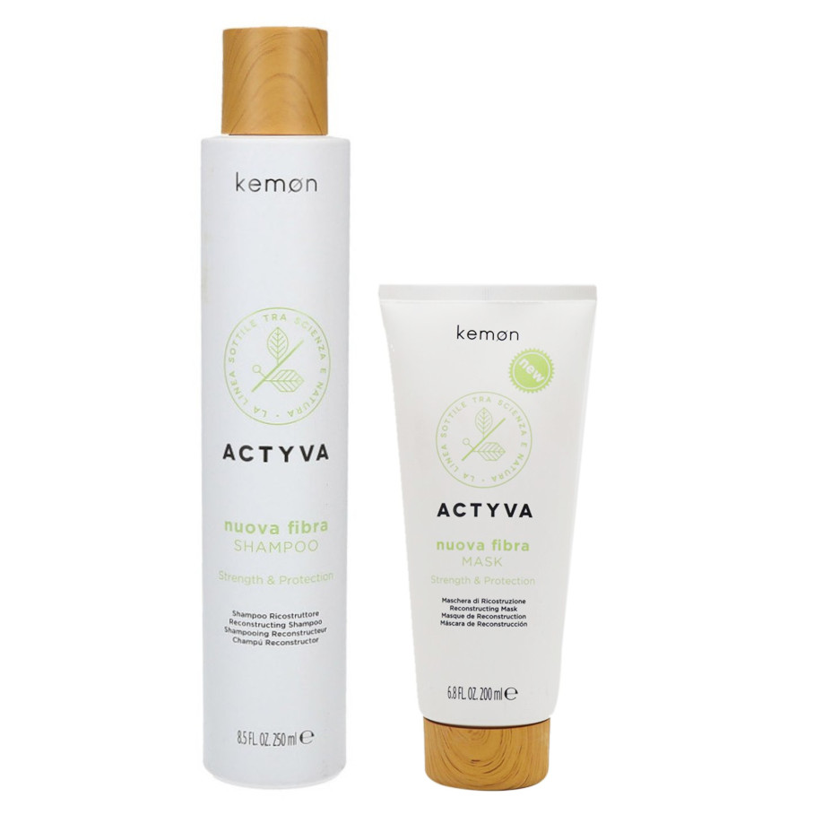 Actyva Nuova Fibra | Zestaw odbudowujący do włosów zniszczonych: szampon 250ml + maska 200ml