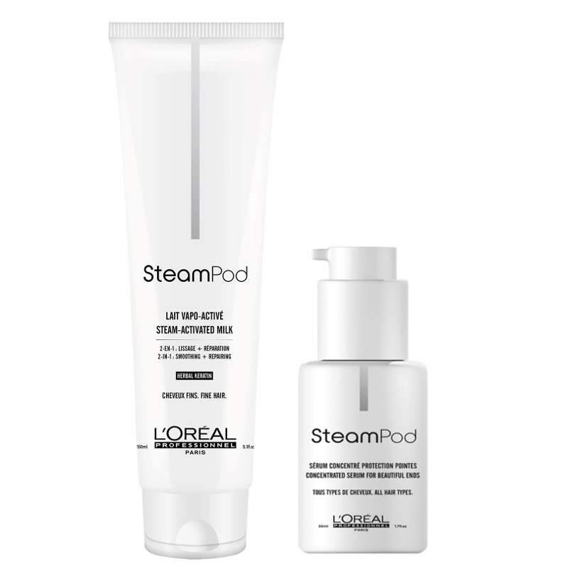 Steampod | Zestaw do prostowania i ochrony włosów: mleczko do prostowania włosów cienkich 150ml + ochronne serum do końcówek 50ml