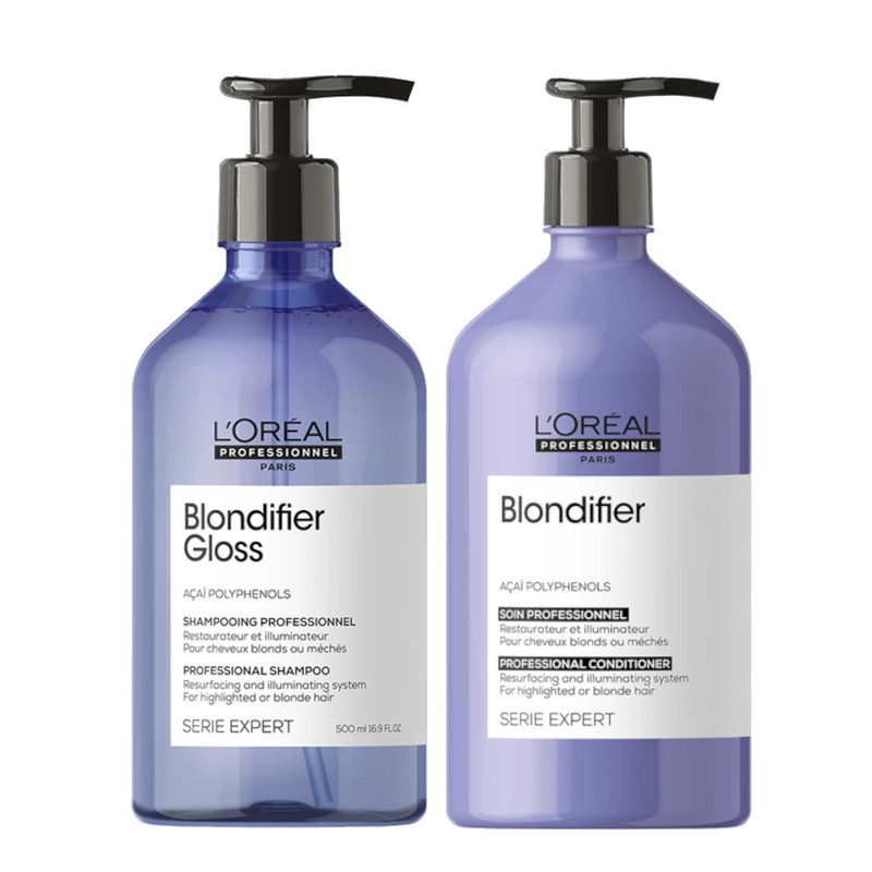 Loreal Blondifier Gloss | Zestaw pielęgnacyjny do włosów blond: szampon 500ml + odżywka 500ml