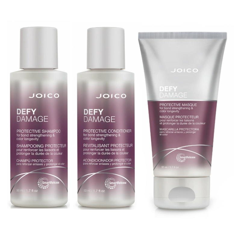 Defy Damage | Zestaw do włosów zniszczonych: szampon 50ml + odżywka 50ml + maska 50ml