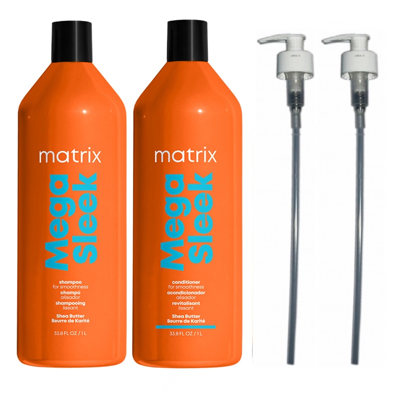 Total Results Mega Sleek | Zestaw wygładzający do włosów: szampon 1000ml + odżywka 1000ml + 2x POMPKA