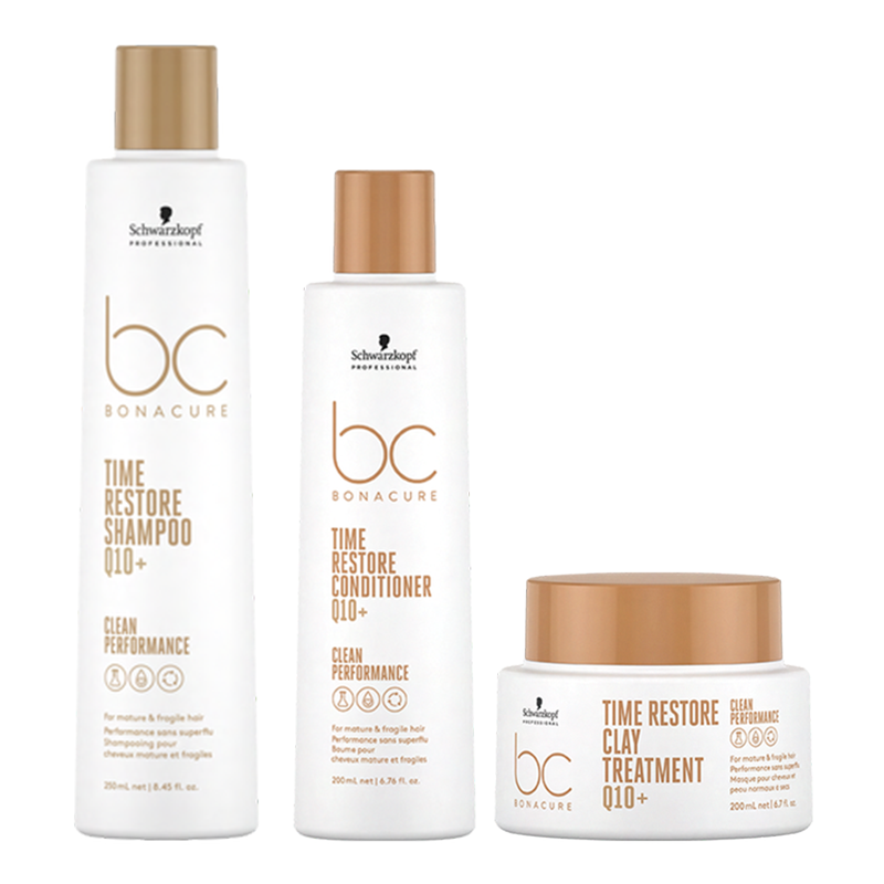 BC Q10 Time Restore | Zestaw odbudowujący do włosów dojrzałych: szampon 250ml + odżywka 200ml + maska 200ml