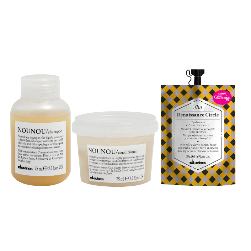 Nounou | Minizestaw do włosów zniszczonych: szampon 75ml + odżywka 75ml + maska regenerująca 50ml