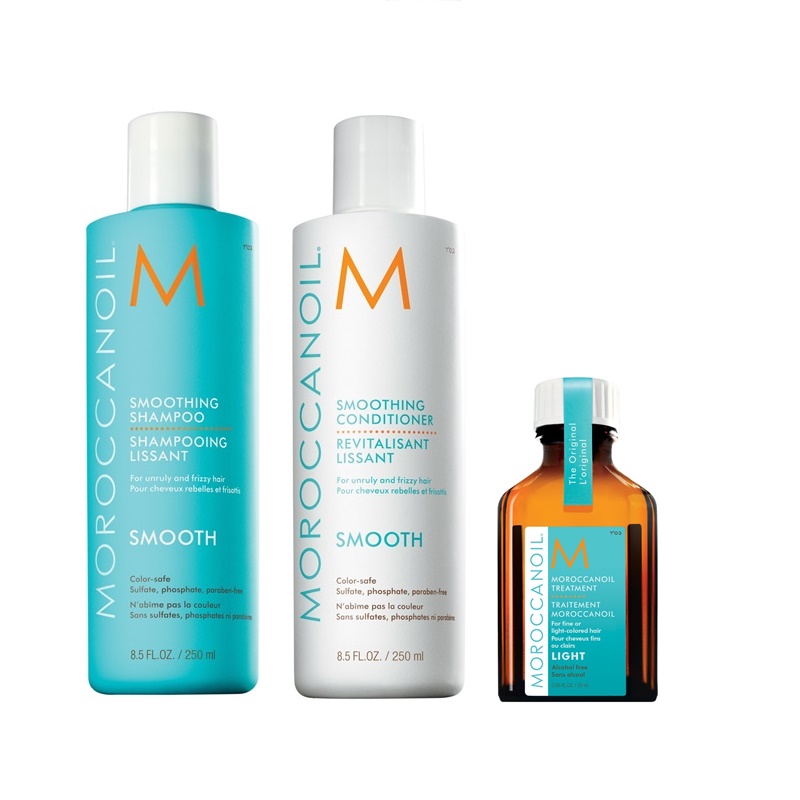 Smooth and Oil Treatment Light | Zestaw wygładzający włosy: szampon 250ml + odżywka 250ml + naturalny olejek arganowy do włosów cienkich i delikatnych 25ml