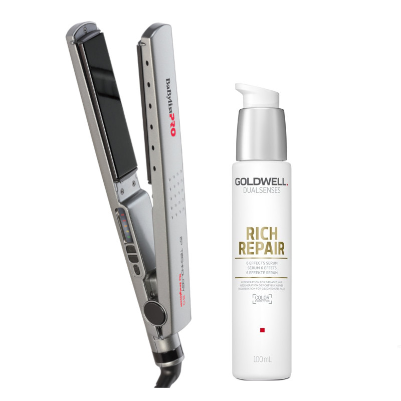 The Straightener and DualSenses Rich Repair 6 Effects | Zestaw do włosów: prostownica z jonizacją EP 28mm + serum do włosów suchych i zniszczonych 100ml