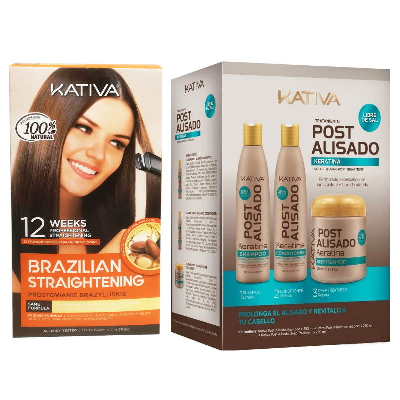 Alisado Brasileno and Post Alisado | Zestaw: zestaw do keratynowego prostowania włosów + zestaw do pielęgnacji po keratynowym prostowaniu (szampon 250ml + odżywka 250ml + maska 250ml)