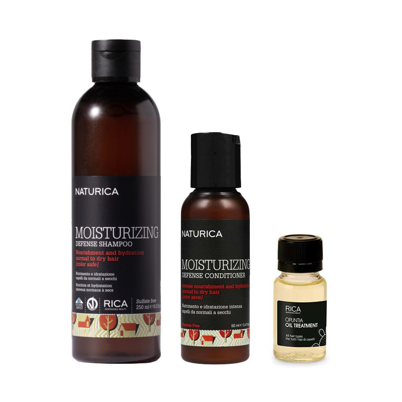 Naturica Moisturizing | Nawilżający rytuał pielęgnacyjny: szampon 250ml + odżywka 50ml + olejek 12ml + kosmetyczka