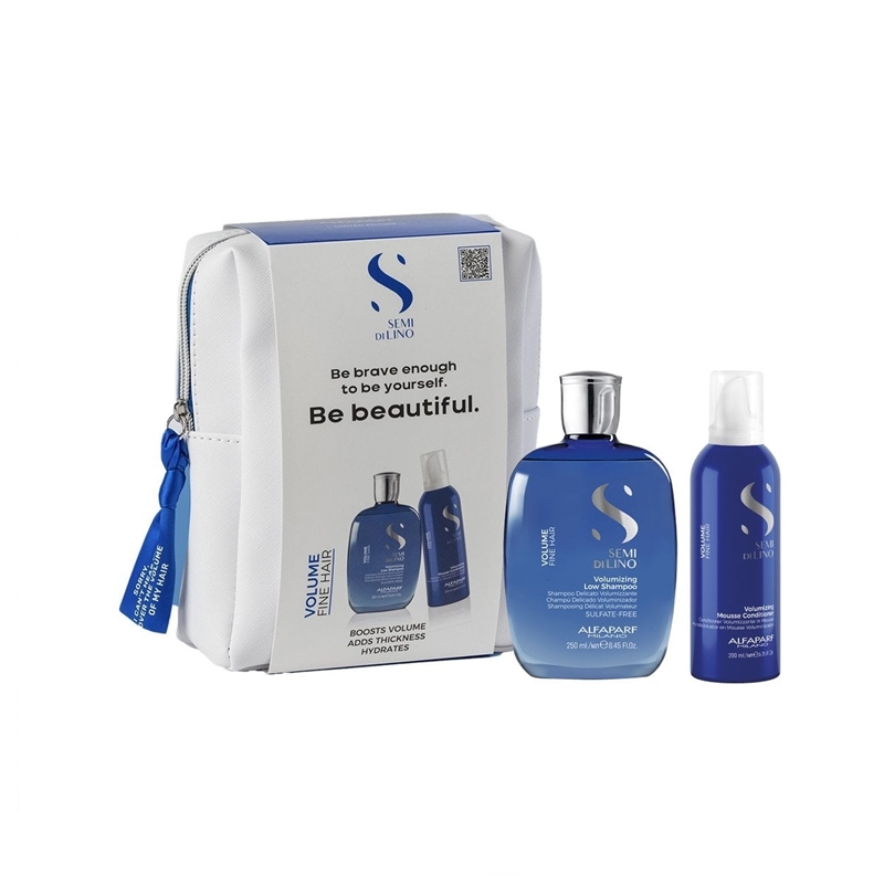 Semi Di Lino Volumizing | Zestaw dodający objętości: szampon 250ml + odżywka w piance 200ml + kosmetyczka