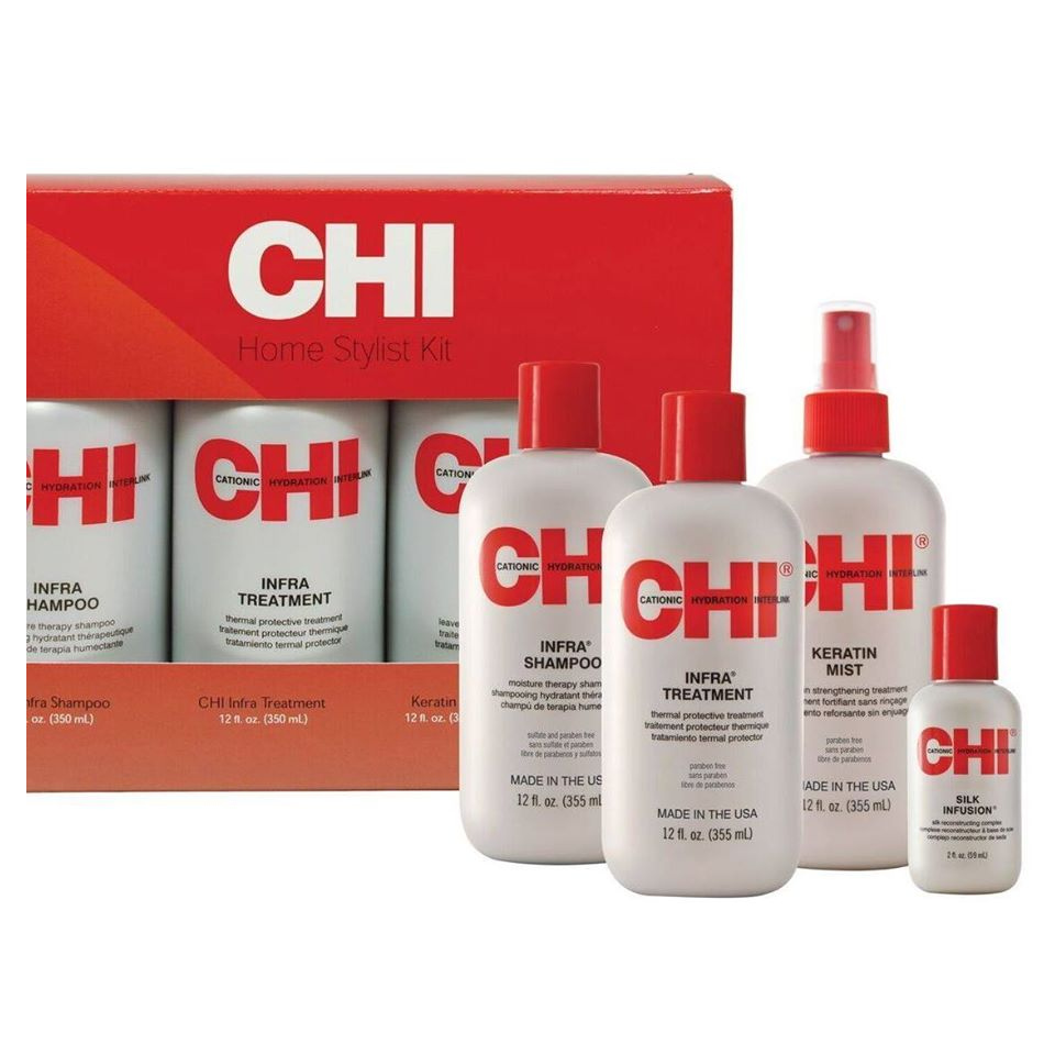 Home Stylist Support Kit | Zestaw kosmetyków chroniących przed wysoką temperaturą: szampon 355ml + odżywka 355ml + mgiełka 355ml + jedwab w płynie 59ml