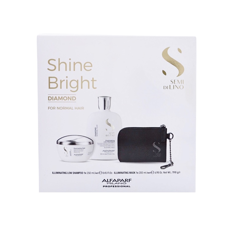 Shine Bright | Zestaw rozświetlający do włosów: szampon 250ml + odżywka 200ml + portfelik