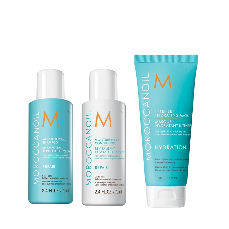 Hydration and Moisture Repair | Zestaw nawilżający włosy: szampon 70ml + odżywka 70ml + maska 75ml