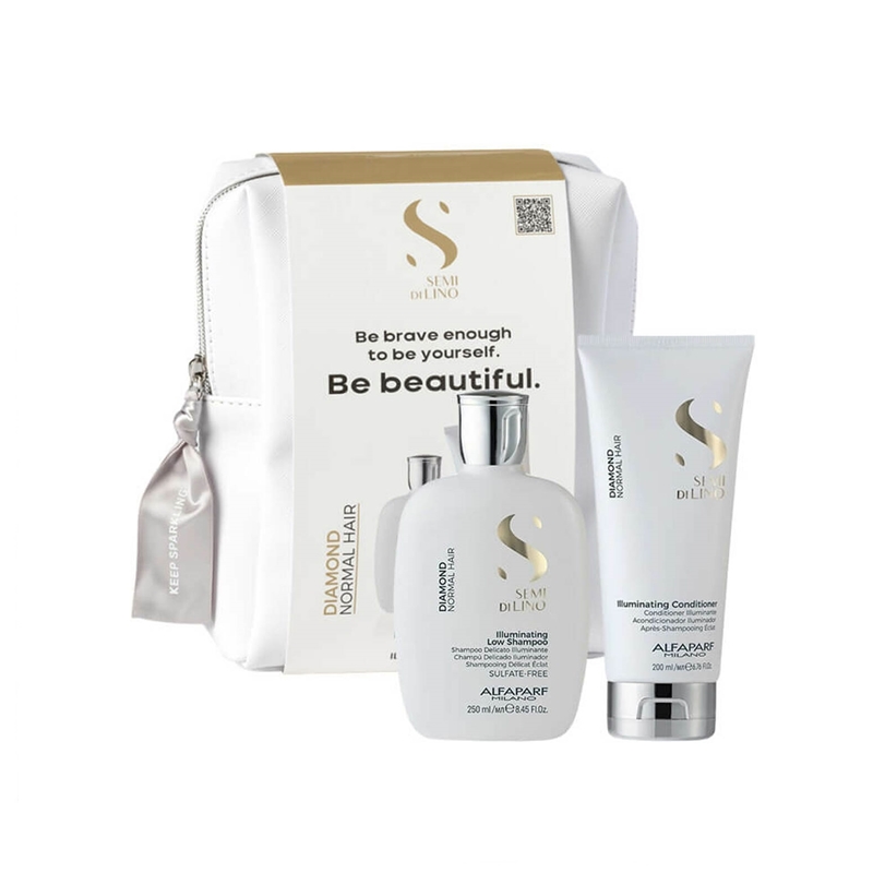 Semi Di Lino Diamond Illuminating | Zestaw rozświetlający do włosów: szampon 250ml + odżywka 200ml + kosmetyczka