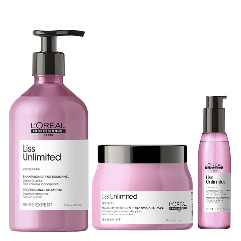Liss Unlimited | Zestaw wygładzający do włosów: szampon 500ml + maska 500ml + serum wygładzające 125ml