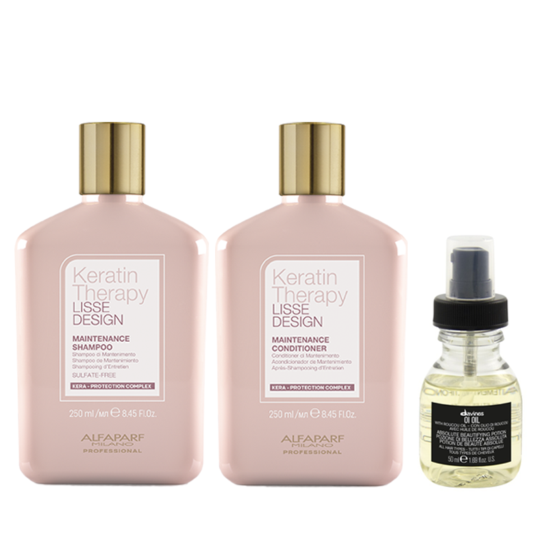 Keratin Therapy Maintenance and OI Oil | Zestaw do wygładzenia i regeneracji włosów: szampon i odżywka 250ml + olejek 50ml