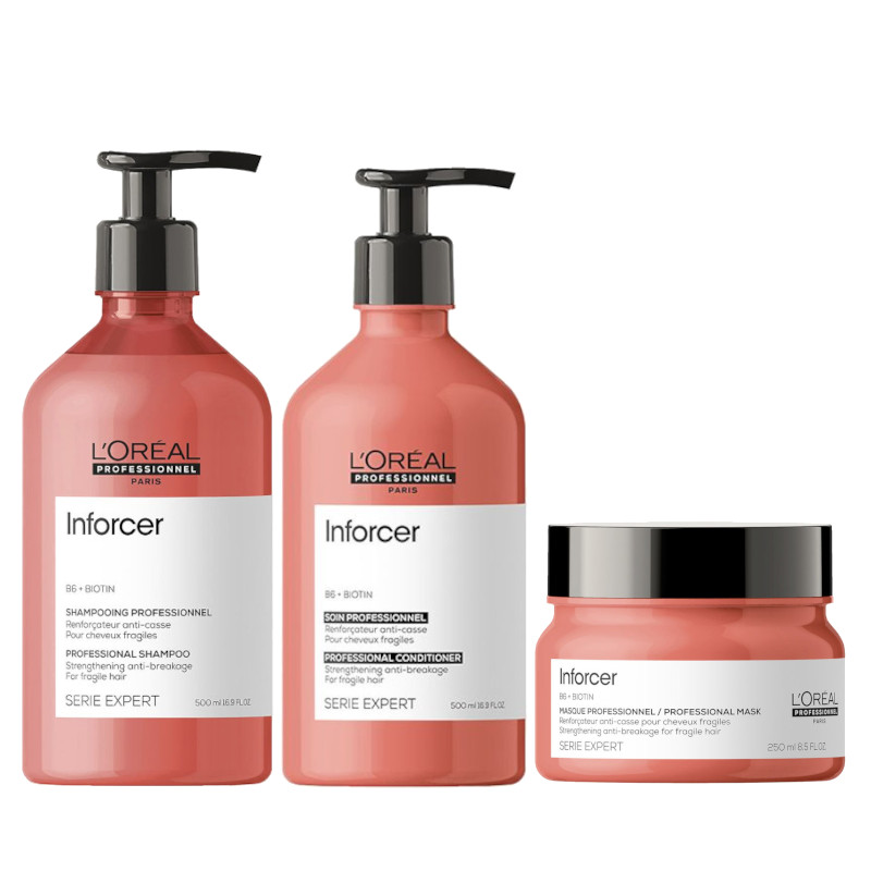 Inforcer | Zestaw do włosów łamliwych: szampon 300ml + odżywka 200ml + maska 250ml 