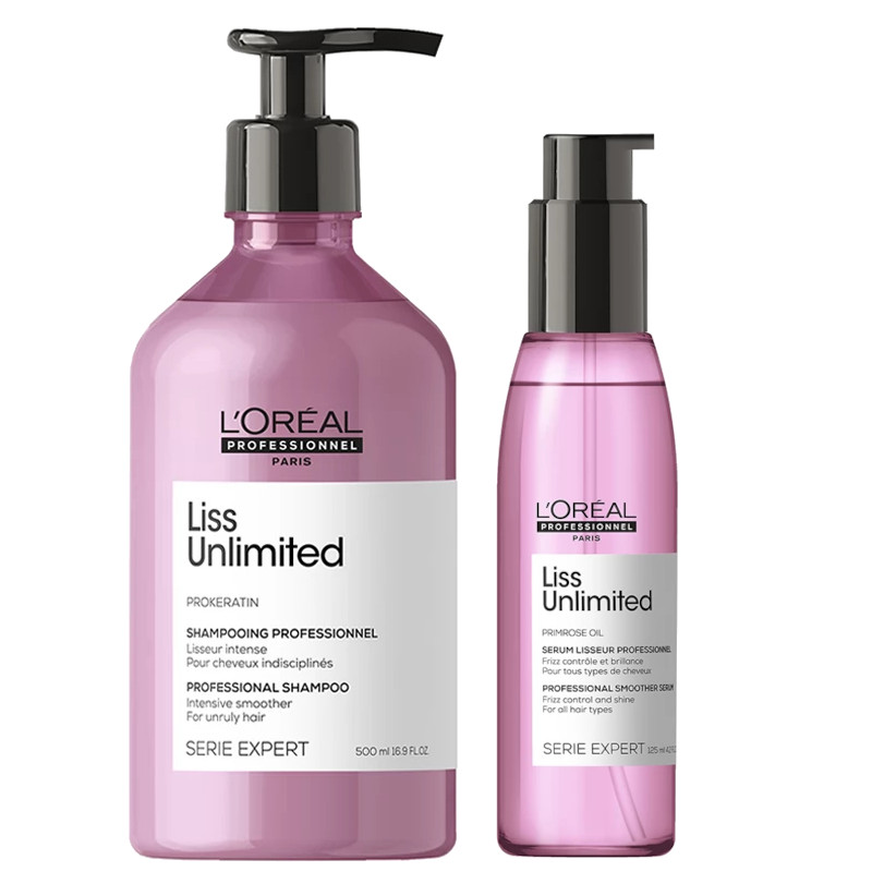 Liss Unlimited | Zestaw wygładzający do włosów: szampon 500ml + serum wygładzające 125ml