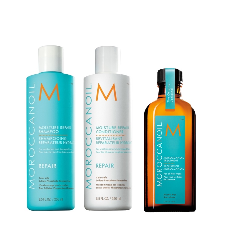 Moisture Repair and Oil Treatment | Zestaw regenerujący do włosów: szampon 250ml + odżywka 250ml + naturalny olejek arganowy do każdego rodzaju włosów 100ml