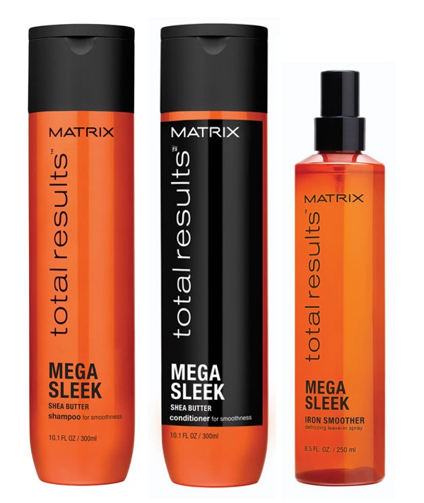 Total Results Mega Sleek | Zestaw wygładzający: szampon 300ml + odżywka 300ml + spray chroniący włosy przed ciepłem 250ml