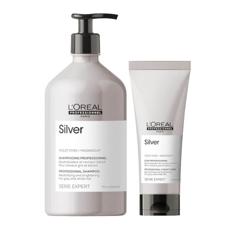 Silver | Zestaw do włosów: szampon do włosów siwych lub rozjaśnionych 750ml + neutralizująca odżywka 200ml