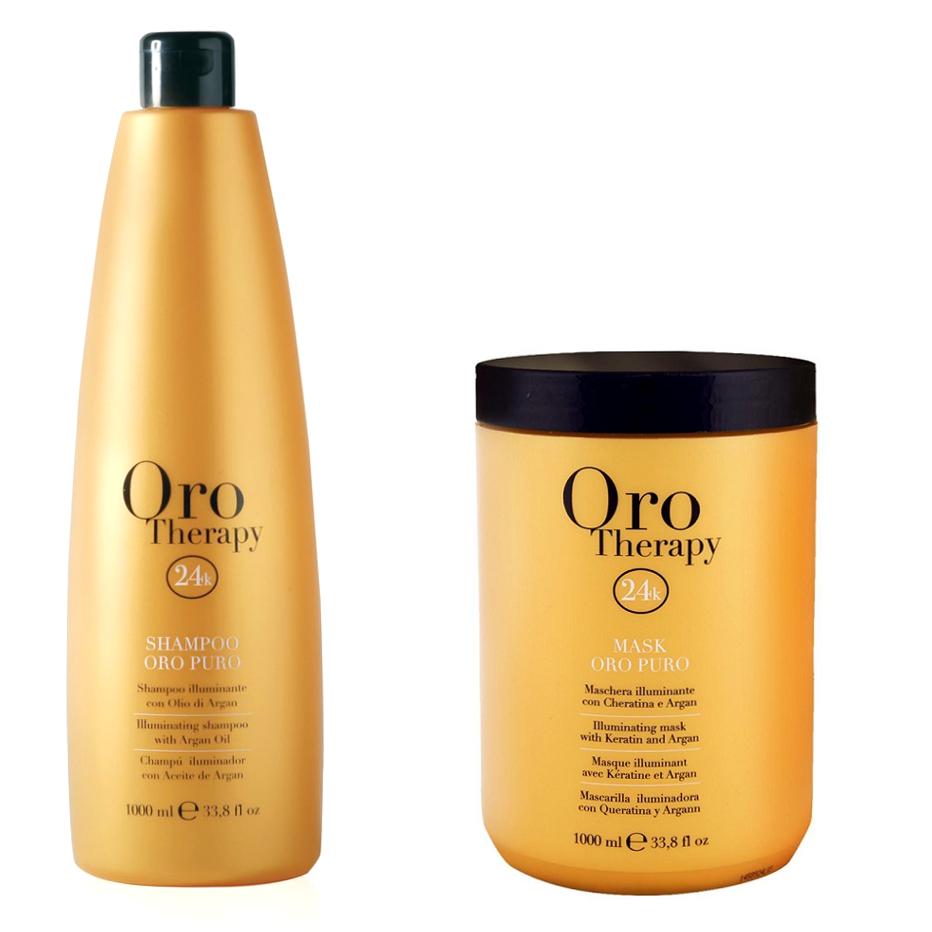 Oro Puro | Zestaw rozświetlający do włosów: szampon 1000ml + maska 1000ml