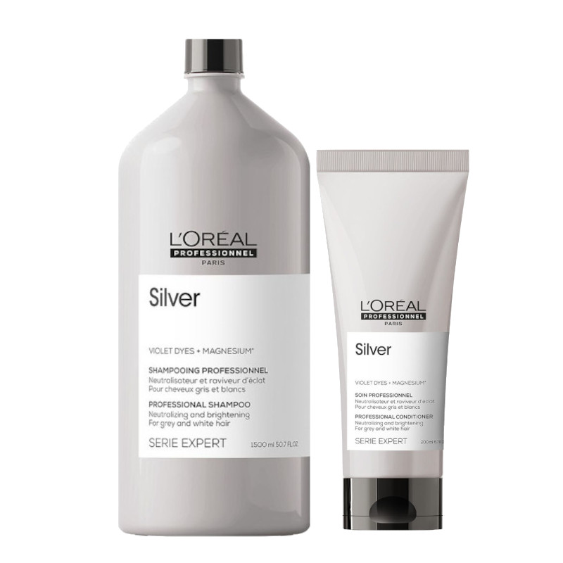 Silver | Zestaw do włosów: szampon do włosów siwych lub rozjaśnionych 1500ml + neutralizująca odżywka 200ml