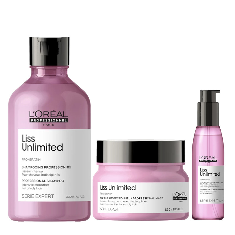 Liss Unlimited | Zestaw wygładzający do włosów: szampon 300ml + maska 250ml + serum wygładzające 125ml