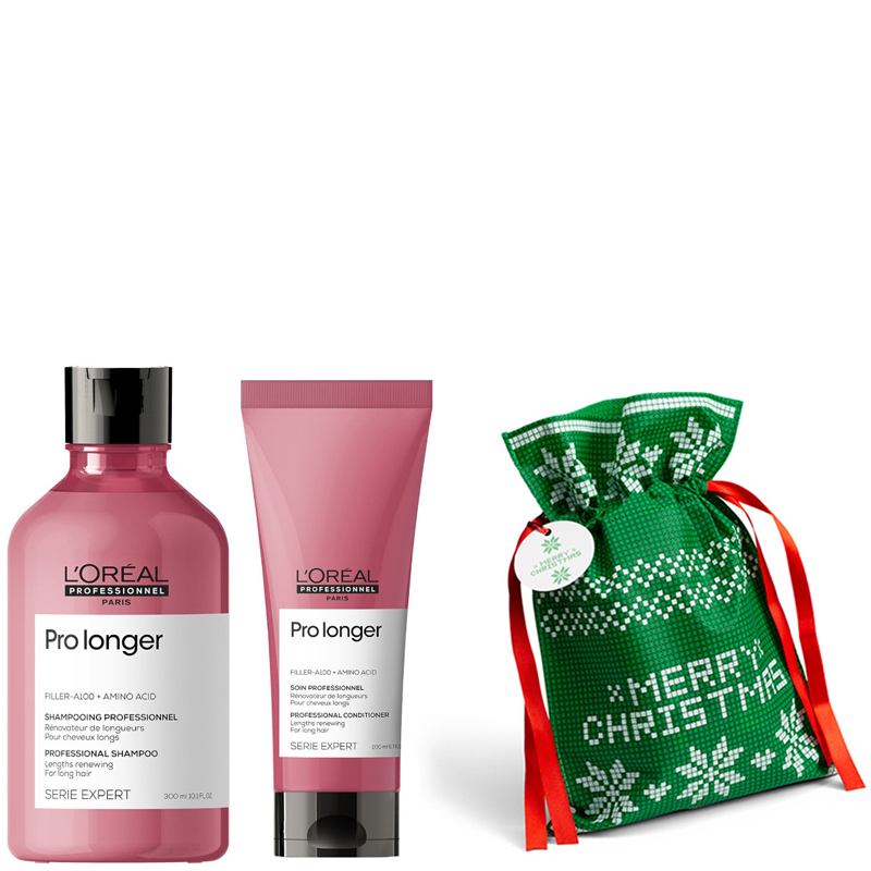 Pro Longer and PaKaDo | Zestaw pogrubiający do włosów: szampon 300ml + odżywka 200ml + worek na prezent