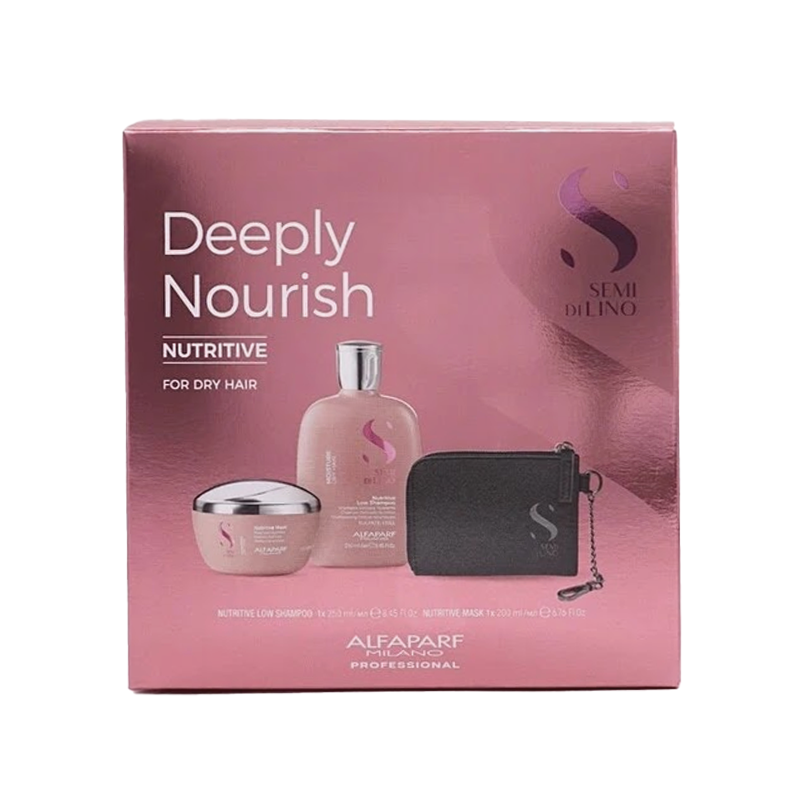 Deeply Nourish | Zestaw nawilżający: szampon niskopieniący 250ml + maska 200ml + portfelik