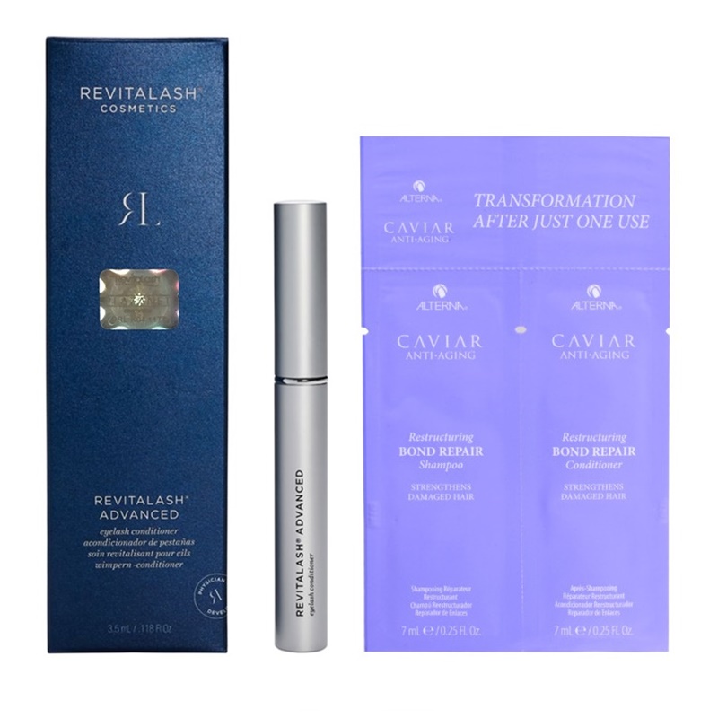 Eyelash Advanced Conditioner and Caviar Restructuring Bond Repair | Zestaw: Odżywka pobudzająca wzrost rzęs 3,5ml + Zestaw do włosów zniszczonych: szampon 7ml + odżywka 7ml