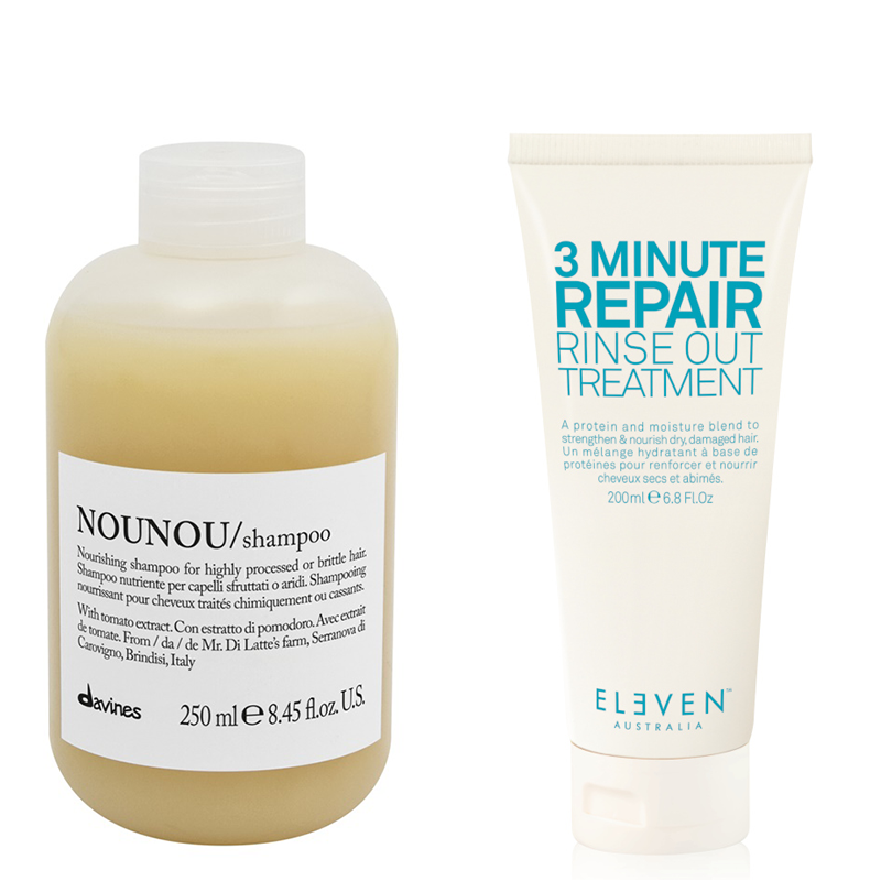 Nounou and 3 Minute Repair | Zestaw do włosów:  szampon do włosów zniszczonych 250ml + 3-minutowa intensywna kuracja wzmacniająca do włosów zniszczonych 200ml