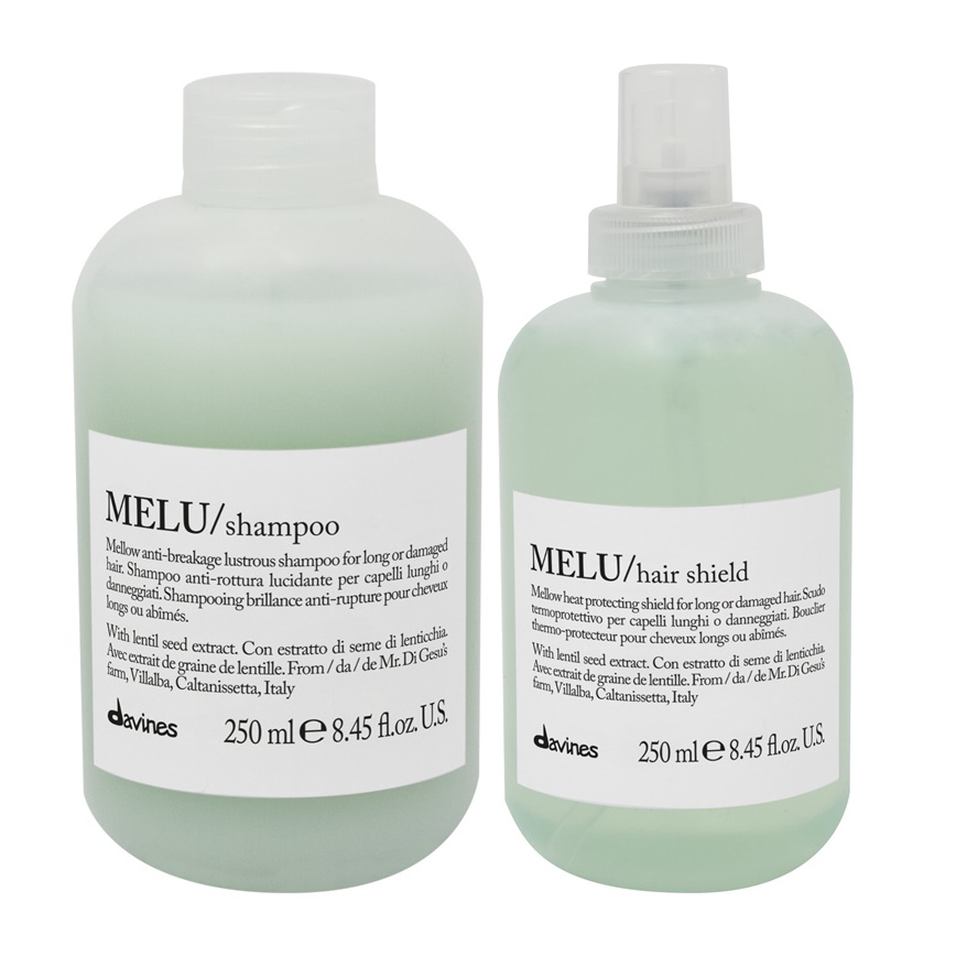 Melu | Zestaw do włosów kruchych i łamliwych: szampon 250ml + termoochronna odżywka w sprayu 250ml 