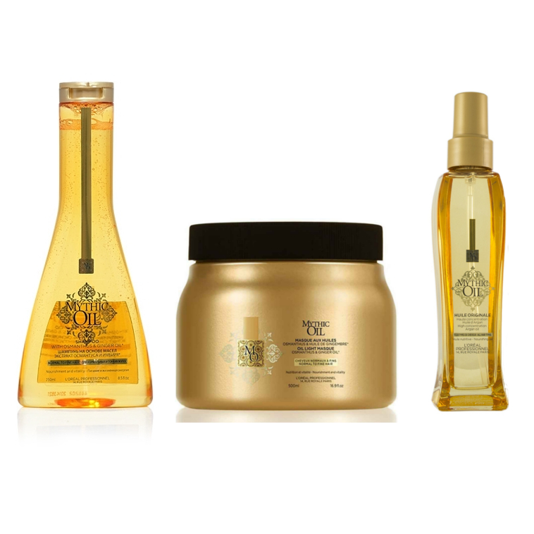 Mythic Oil | Zestaw do włosów cienkich: szampon 250ml + maska 500ml + olejek 100ml