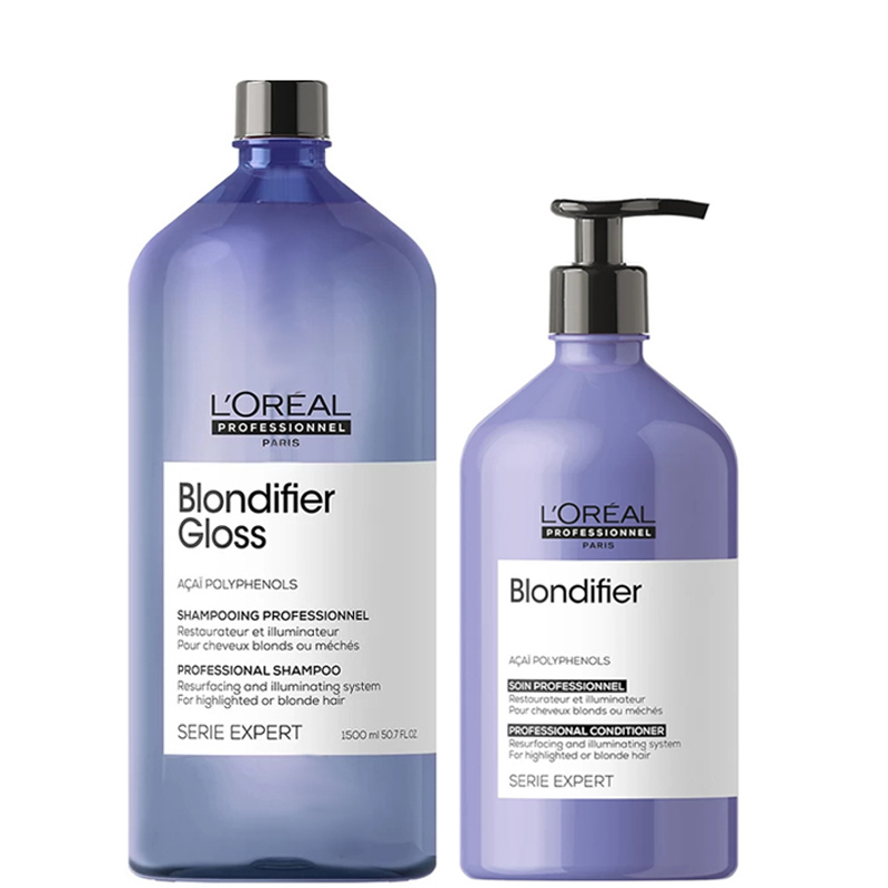 Loreal Blondifier Gloss | Zestaw pielęgnacyjny do włosów blond: szampon 1500ml + odżywka 500ml