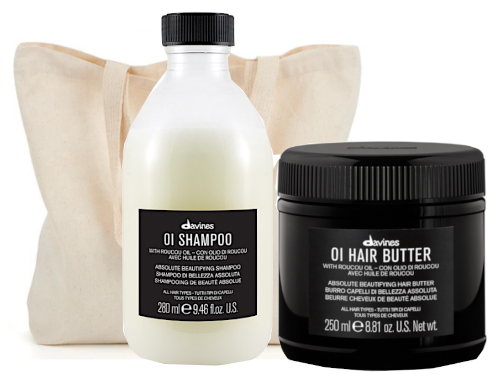 Davines OI Oil and Kemon | Zestaw do włosów: szampon 280ml + masło do włosów 250ml + Kemon Torba bawełniana EKO