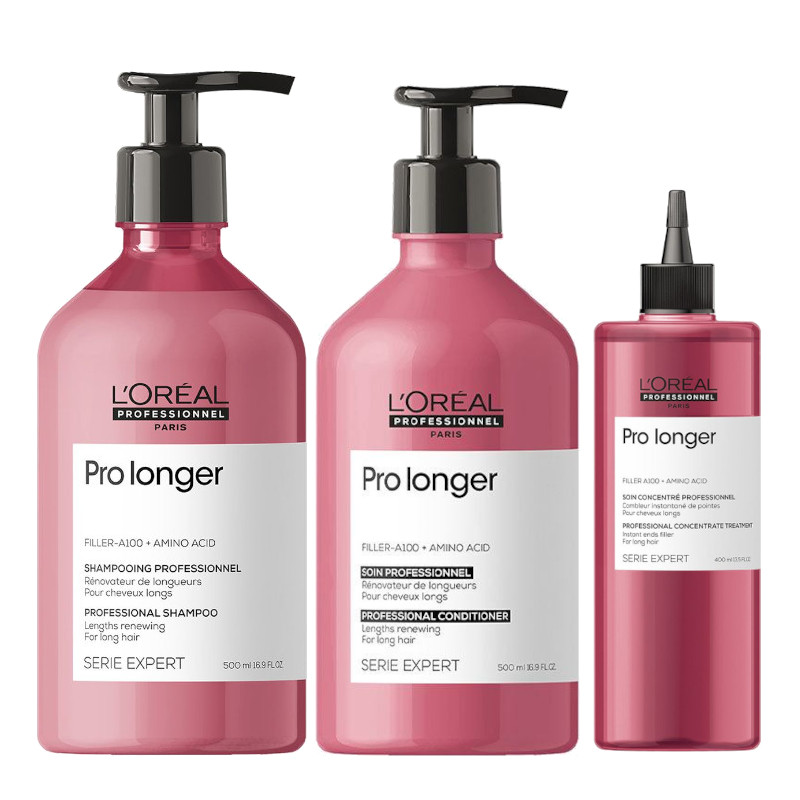Pro Longer | Zestaw do włosów długich: szampon 500ml + odżywka 500ml + koncentrat pogrubiający końcówki włosów 400ml