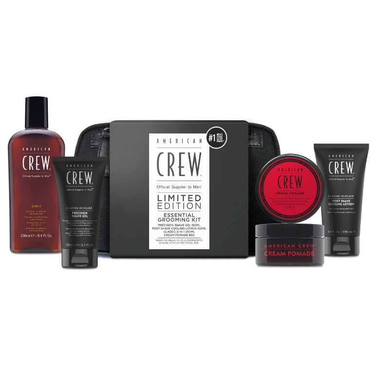 Essential Grooming Kit | Zestaw dla mężczyzn: pomada 85g + szampon, odżywka i żel pod prysznic 250ml + żel do golenia 150ml + lotion po goleniu 150ml + kosmetyczka