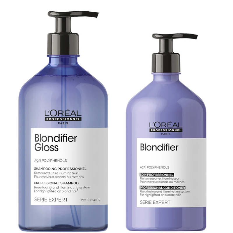 Loreal Blondifier Gloss | Zestaw pielęgnacyjny do włosów blond: szampon 750ml + odżywka 500ml
