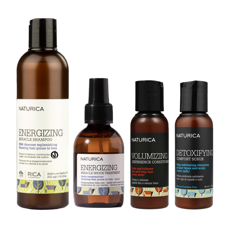 Energizing | Zestaw trychologiczny wzmacniająco-energetyzujący: szampon 250ml + serum 100ml + peeling 50ml + odżywka 50ml + kosmetyczka