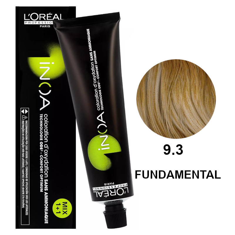 Inoa 9.3 Fundamental | Bezamoniakowa trwała farba do włosów - kolor 9.3 bardzo jasny blond złocisty (baza) 60g