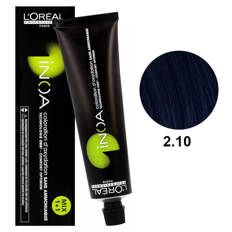 Inoa 2.10 | Bezamoniakowa trwała farba do włosów - kolor 2.10 bardzo ciemny intensywny brąz popielaty 60g