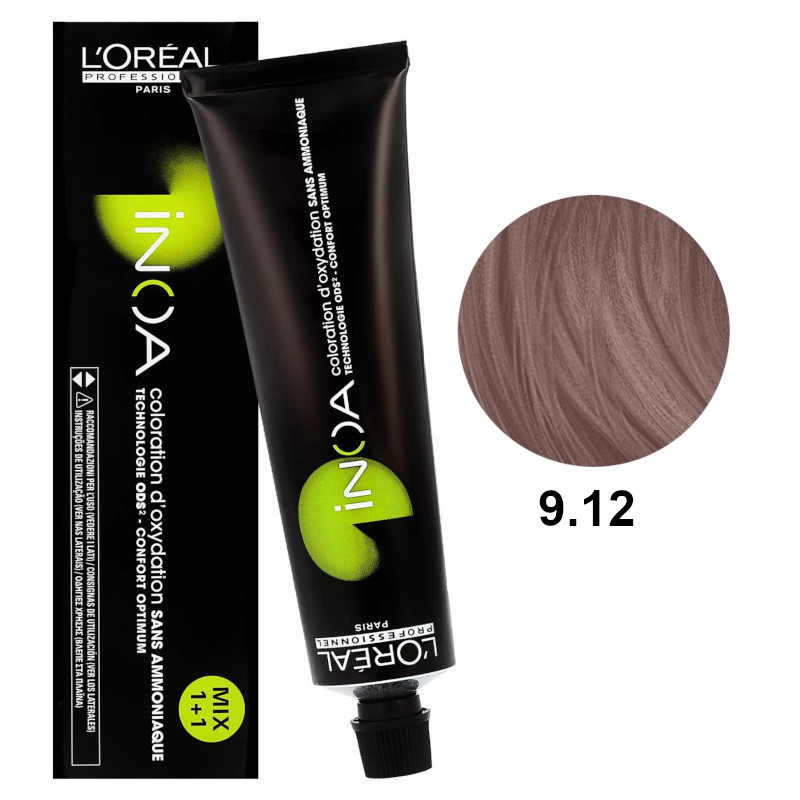 Inoa 9.12 | Bezamoniakowa trwała farba do włosów - kolor 9.12 bardzo jasny blond popielato-opalizujący 60g