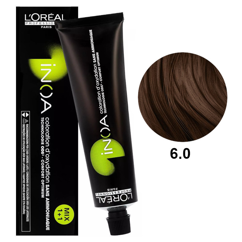 Inoa 6.0 | Bezamoniakowa trwała farba do włosów - kolor 6.0 ciemny blond intensywny 60g