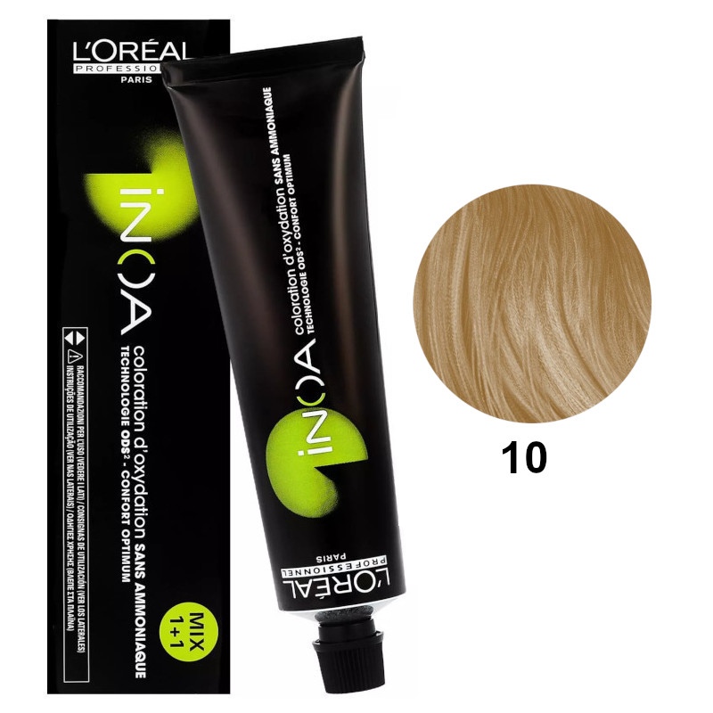 Inoa 10 | Bezamoniakowa trwała farba do włosów - kolor 10 bardzo jasny blond 60g