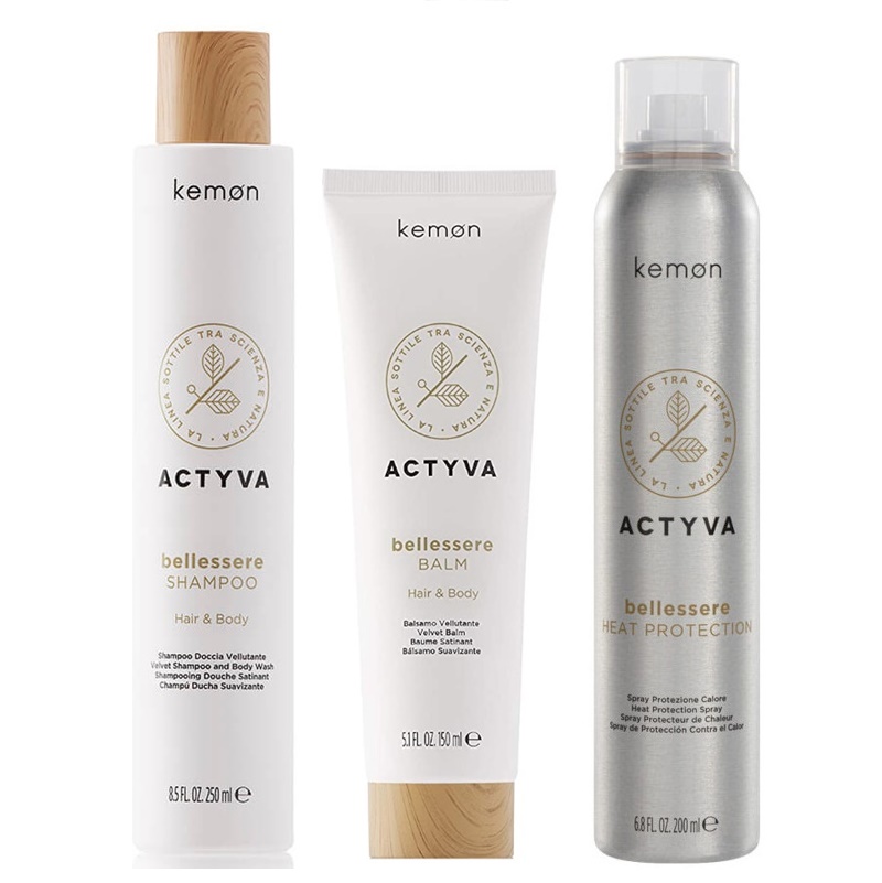 Actyva Bellessere | Zestaw do każdego rodzaju włosów: szampon 250ml + odżywka 150ml + spray termoochronny 200ml