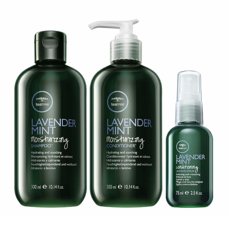 Tea Tree Lavender Mint | Zestaw nawilżający do włosów: szampon 300ml + odżywka 300ml + odżywka w sprayu 75ml